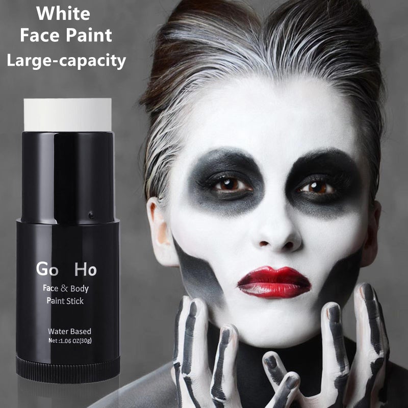 Go Ho White Face Paint,Washable Formula Face Paint Stick,Non-toxic Full-coverage Cream to Powder White Face Body Paint for Halloween Cosplay Zombie Skeleton Clown Goth Makeup - Image 4