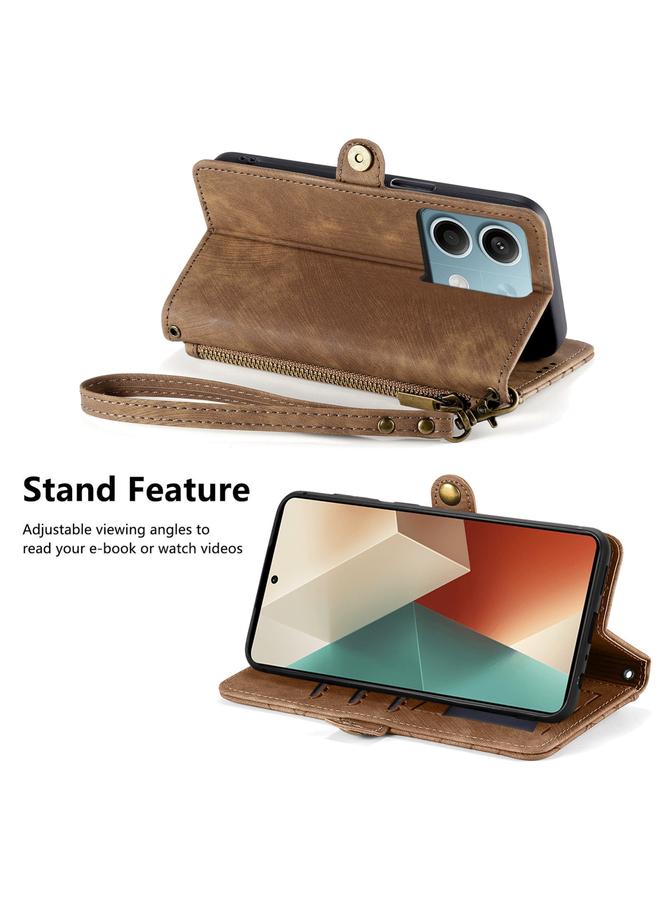 erorex Case For Redmi Note 13 5G Global Geometric Zipper Wallet Side Buckle Leather Phone Case - Image 4