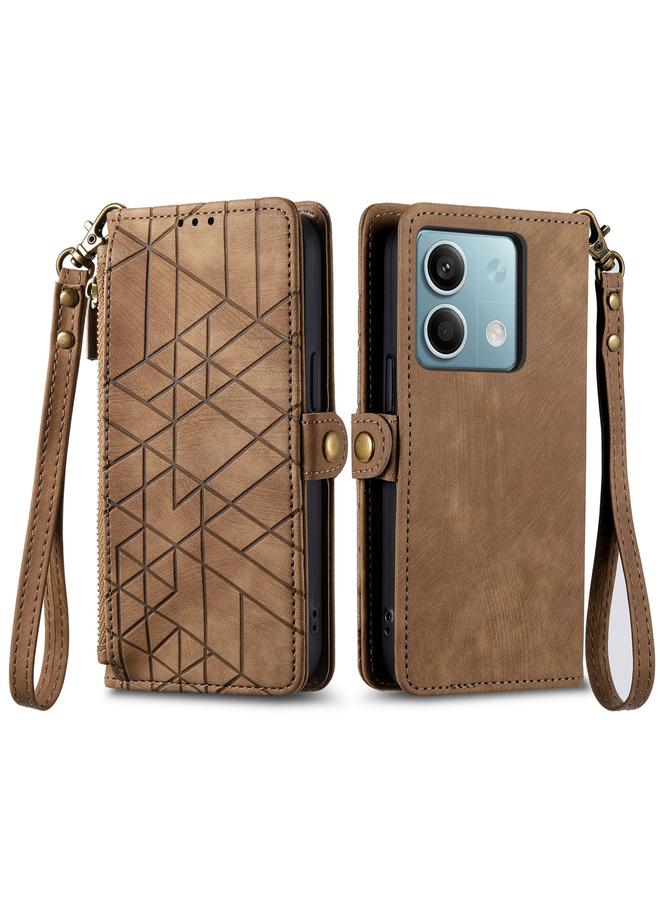 erorex Case For Redmi Note 13 5G Global Geometric Zipper Wallet Side Buckle Leather Phone Case - Image 2