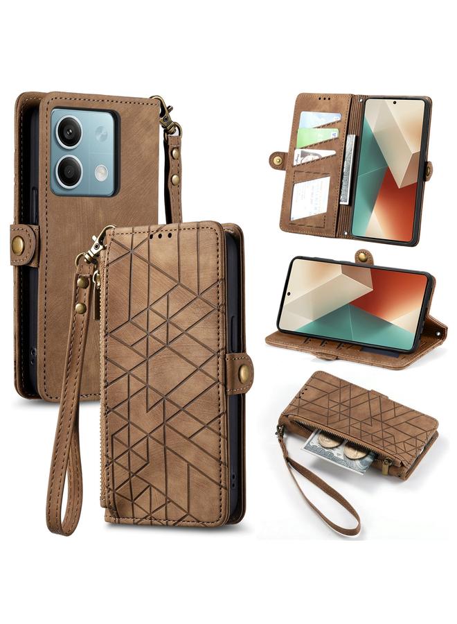 erorex Case For Redmi Note 13 5G Global Geometric Zipper Wallet Side Buckle Leather Phone Case - Image 1