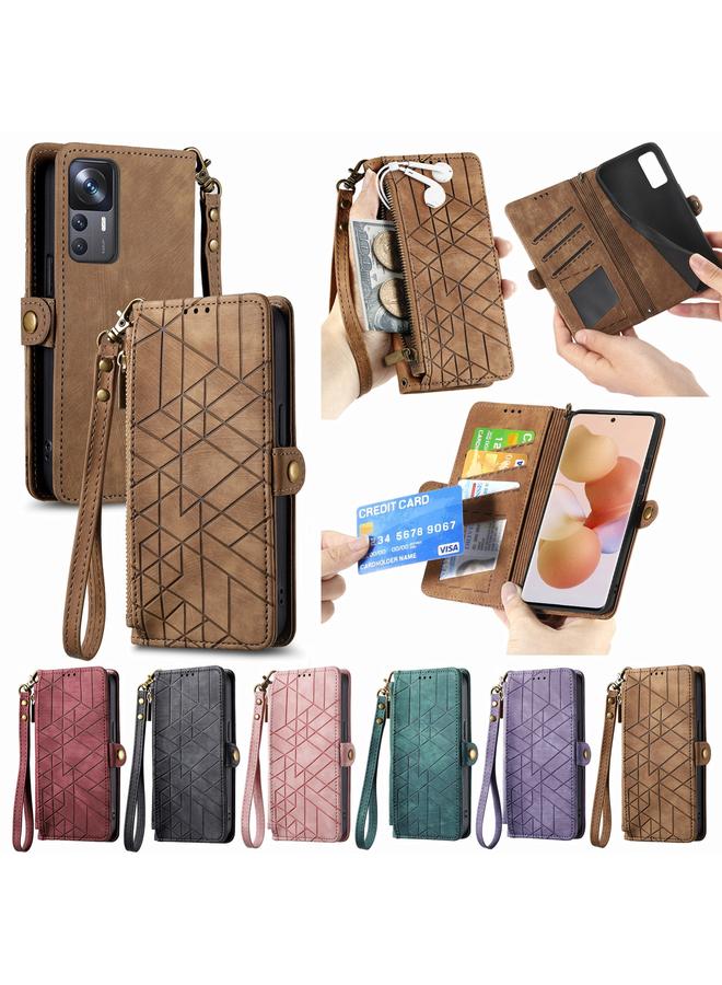 erorex Case For Redmi Note 13 5G Global Geometric Zipper Wallet Side Buckle Leather Phone Case - Image 5