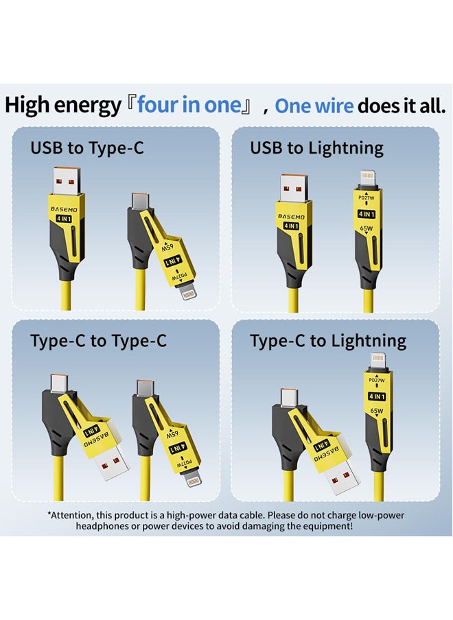 4 in 1 USB C Charging Cable for Car,65W Fast Charging Cable,USB C to Type C to Lightning Charger Cord for iPhone iPad Mac Samsung,Rebound Tidy Multi Charger Cord