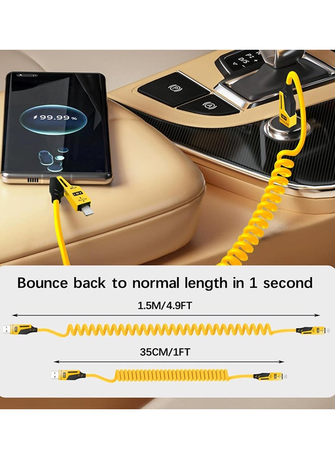 4 in 1 USB C Charging Cable for Car,65W Fast Charging Cable,USB C to Type C to Lightning Charger Cord for iPhone iPad Mac Samsung,Rebound Tidy Multi Charger Cord