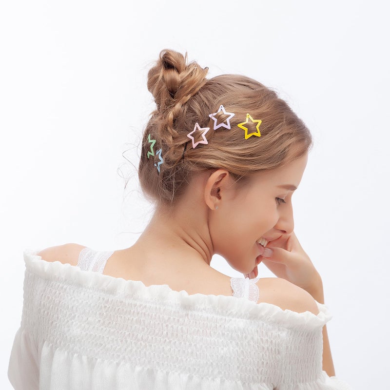 ECADY 100-Piece Metal Snap Hair Clips for Girls, Toddlers, and Kids - Perfect for Fine Hair, Thick Hair, and More - Featuring Fun Star Designs - Image 3