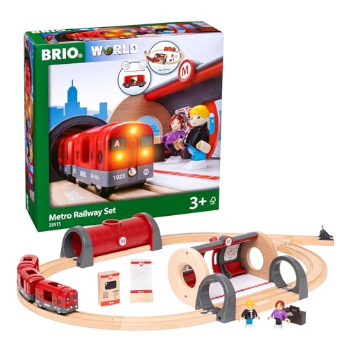 BRIO Metro Railway Set 20Piece FSCCertified Wood Set Accessories Train Engine with Light Sound Kiosk Wooden Tracks More Works with All BRIO Train Sets Kids Ages 3 Up