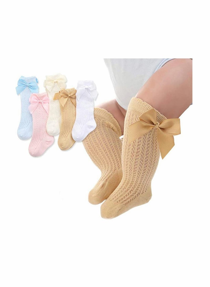 KASTWAVE Baby Girls Knee High Mesh Socks Breathable Infants Toddlers Bowknot for Dress  - Image 2