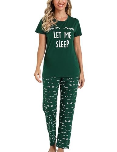 EISHOPEER Womens Pajamas Sets Cute Print Short Sleeve Sleepwear Soft Pj Sets Green XL - Image 1