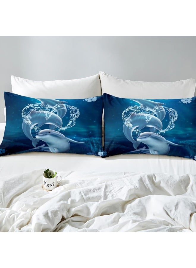 Castle Fairy 3D Dolphin Duvet Cover, Kids Moonlight at Night Bedding Set, Sea Animals Comforter Cover for Boys Girls Room Decor, Dolphin Jumping Lightweight Bedspread Cover Twin Size with 1 Pillow Case  - Image 5