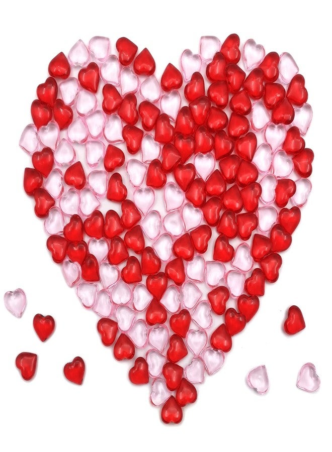 LYFJXX 200pcs 3D Red Acrylic Heart 22 mm Acrylic Hearts Shaped Plastic Heart Vase Filler Table Decor Pink&Red - Image 1