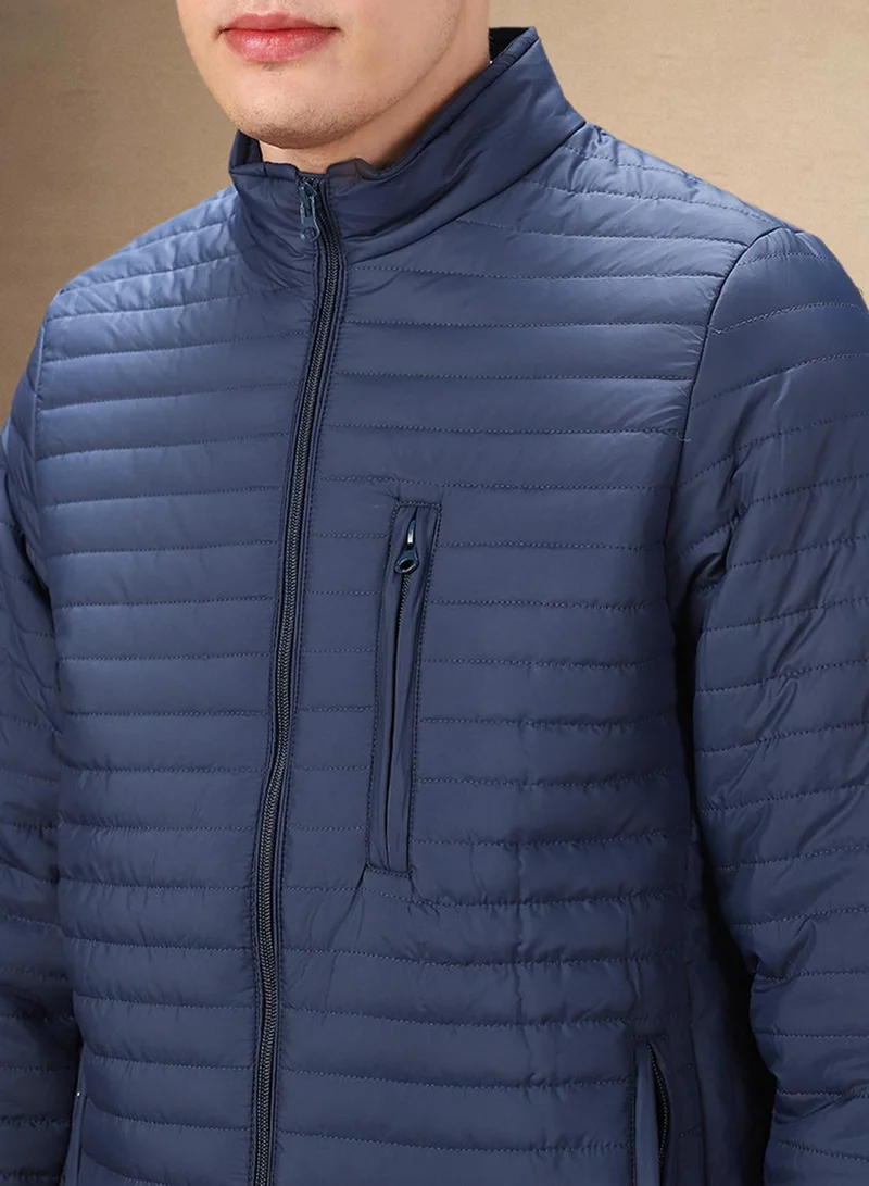 دينيس لينغو Men's Navy 100% Polyester Solid Regular Fit Jacket