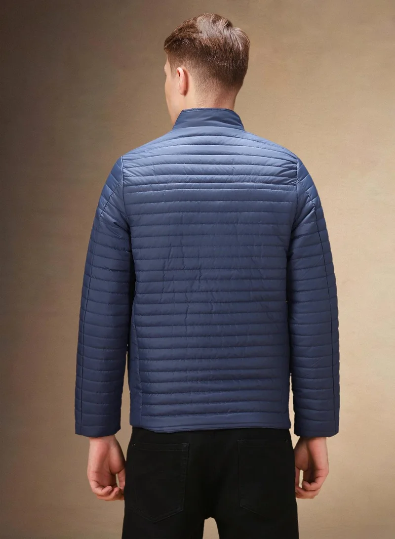 دينيس لينغو Men's Navy 100% Polyester Solid Regular Fit Jacket