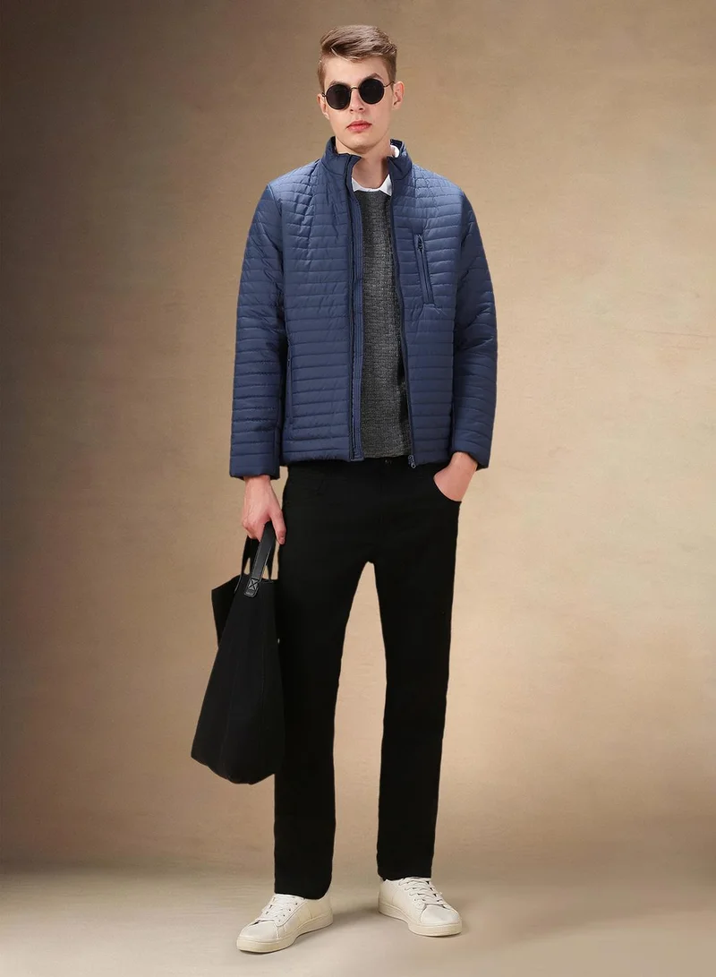 دينيس لينغو Men's Navy 100% Polyester Solid Regular Fit Jacket