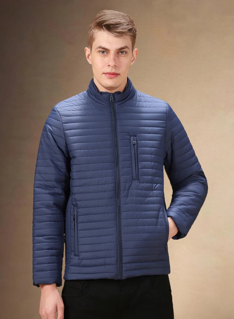 دينيس لينغو Men's Navy 100% Polyester Solid Regular Fit Jacket