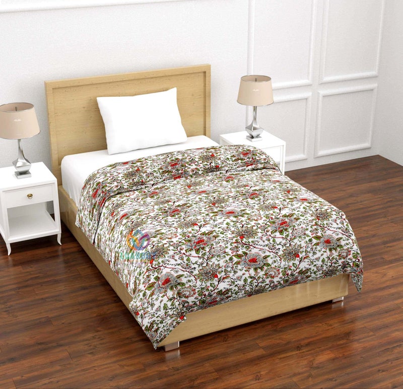 LOARSHY Jaipuri Cotton Razai Red Green Multi Color Flower Printed Quilt Traditional Warm Soft Floral Designer Rajai for Single Bed (55X85 Size) - Image 2