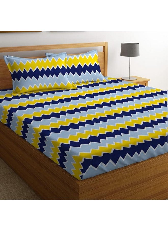 BSB HOME BSB HOME 100% Microfiber bedsheet for Double Bed with 2 Pillow Covers Breathable | Wrinklefree and Softtouch Zig-zag Print Sheet- Yellow & Blue  - Image 1