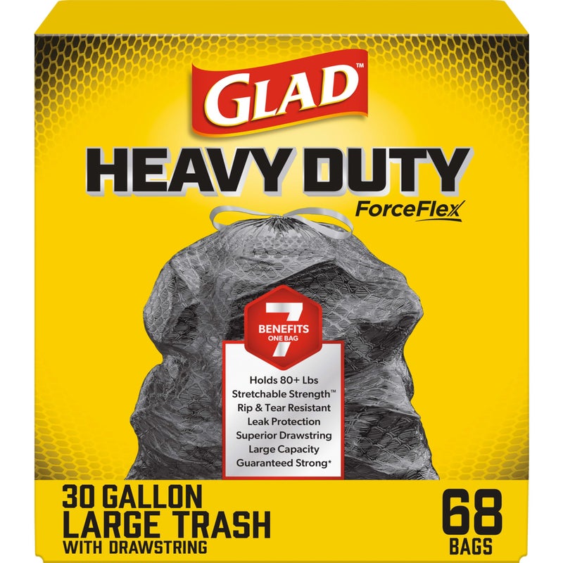 Glad Trash Bags, ForceFlex Large Garbage Bags â€š 30 Gallon Black Trash Bag â€š 68 Count (Package May Vary) - Image 1
