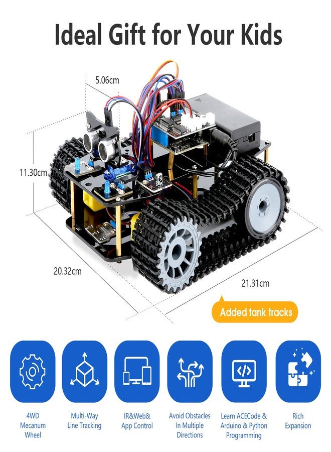 ACEBOTT Smart Robot Tank Car Kit with ESP32 for Arduino Robotics for Kids Ages 8-12 12-16 STEM Science Kits Coding Gifts for 8-16 Year Old Boys Girls Teens Cool Engineering Building Toys Unique Gifts - Image 2