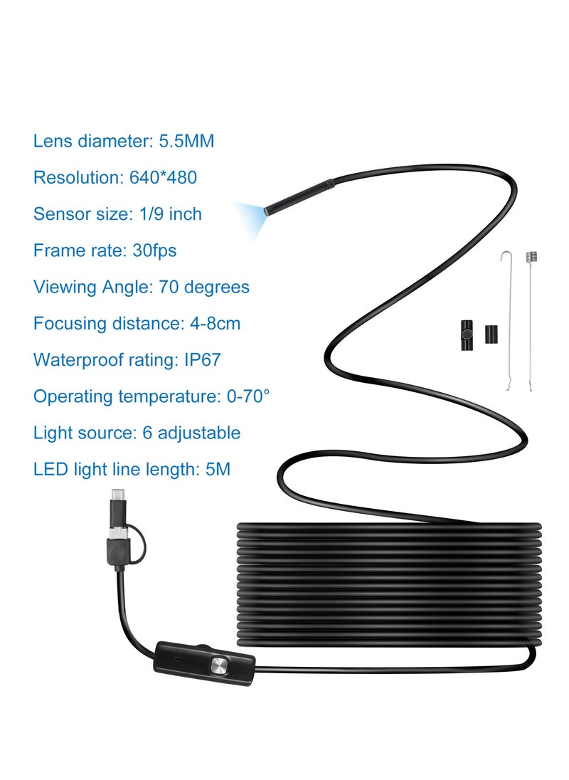 Beauenty - Endoscope Inspection Camera, Borescope Camera with Light, IP67 Waterproof Tube Sink Pipe Drain Camera, Type C Borescope, Snake Camera with 6 LED Light, Borescope Endoscope Camera for Android PC - Image 1