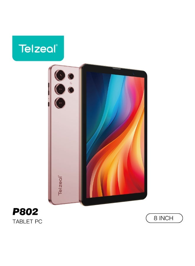 تلزيل جهاز لوحي Telzeal P802 بشاشة 8 بوصة، يعمل بنظام Android 15، ذاكرة وصول عشوائي 8 جيجابايت، ذاكرة تخزين داخلية 512 جيجابايت، كاميرا خلفية 13 ميجابكسل، كاميرا أمامية 5 ميجابكسل، بطارية 5000 مللي أمبير، مع لوحة مفاتيح وفأرة، لون وردي - Image 1