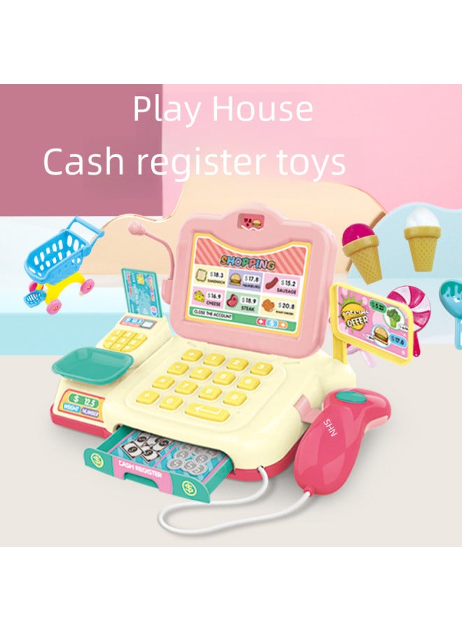 Realistic Cash Register Set 3-5 Years Old Children's Pretend Play Toy Gift Boys Girls Sound Light Cashier Station-Specifications:682-2A Pink (Dual Screen)-Default Generator Box - Image 2