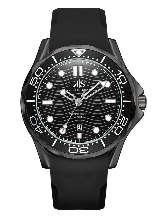 كينيث سكوت Kenneth Scott K22009-BSBB Men's Analog Display Watch & Silicon Strap Black