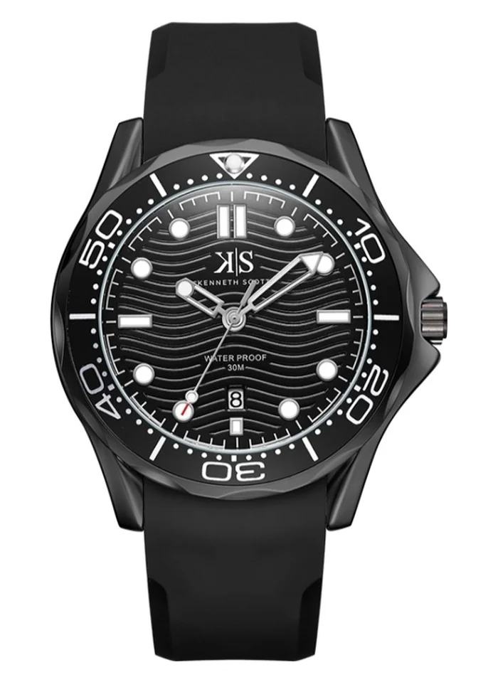 KENNETH SCOTT Kenneth Scott K22009-BSBB Men's Analog Display Watch & Silicone Strap Black