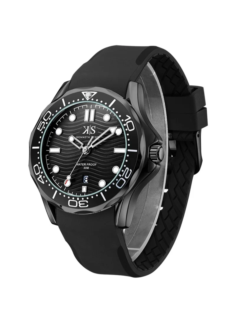 KENNETH SCOTT Kenneth Scott K22009-BSBB Men's Analog Display Watch & Silicone Strap Black