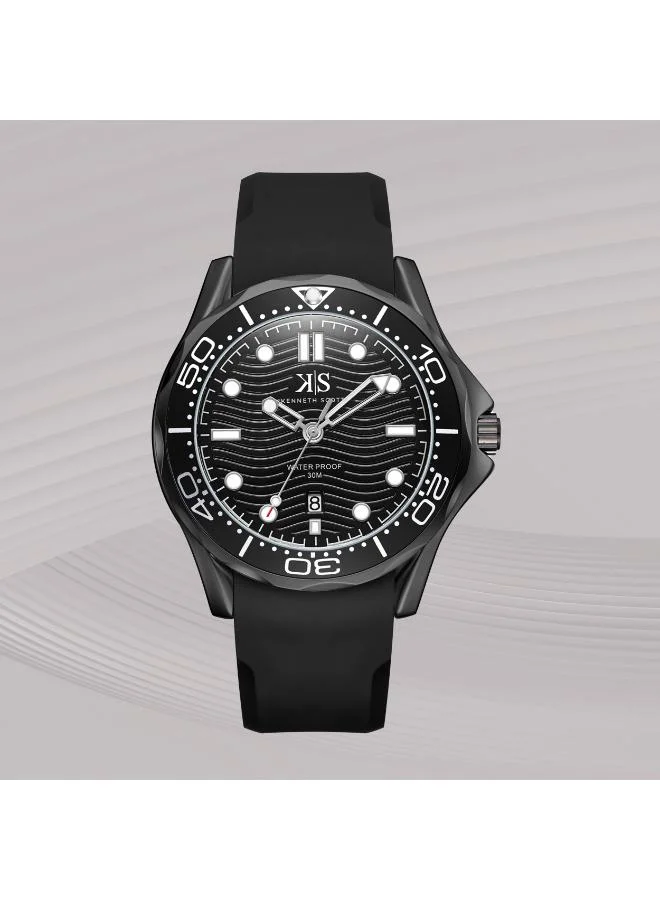 KENNETH SCOTT Kenneth Scott K22009-BSBB Men's Analog Display Watch & Silicone Strap Black