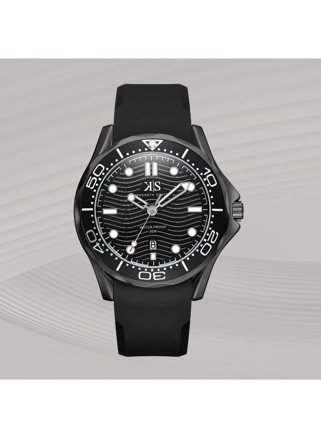 Kenneth Scott K22009-BSBB Men's Analog Display Watch & Silicone Strap Black - Image 1