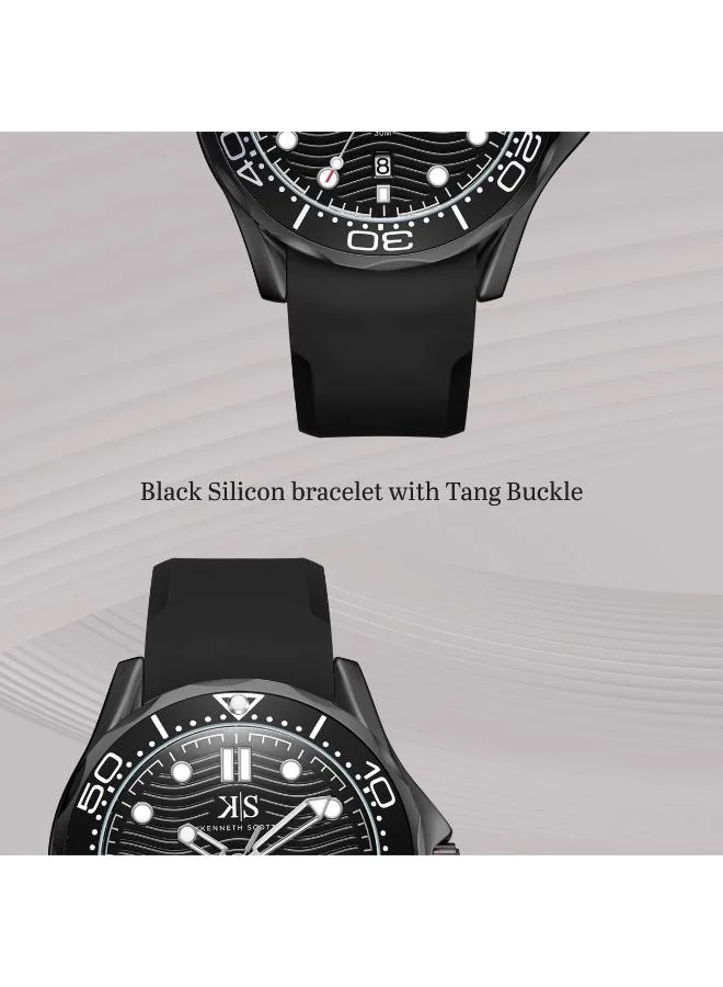 KENNETH SCOTT Kenneth Scott K22009-BSBB Men's Analog Display Watch & Silicone Strap Black