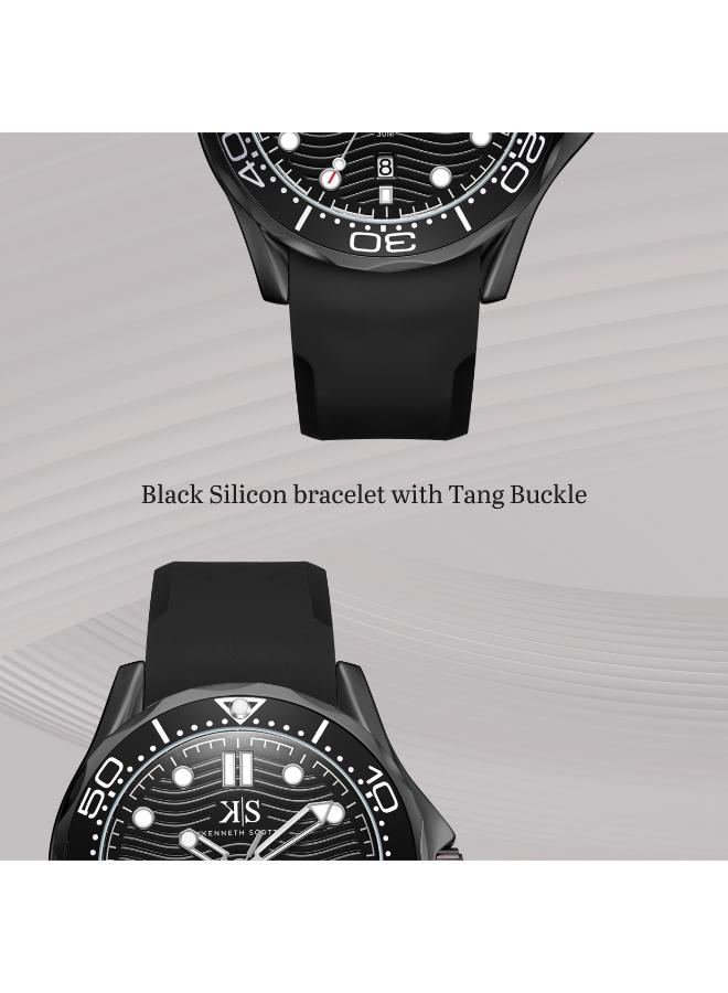 Kenneth Scott K22009-BSBB Men's Analog Display Watch & Silicone Strap Black - Image 2