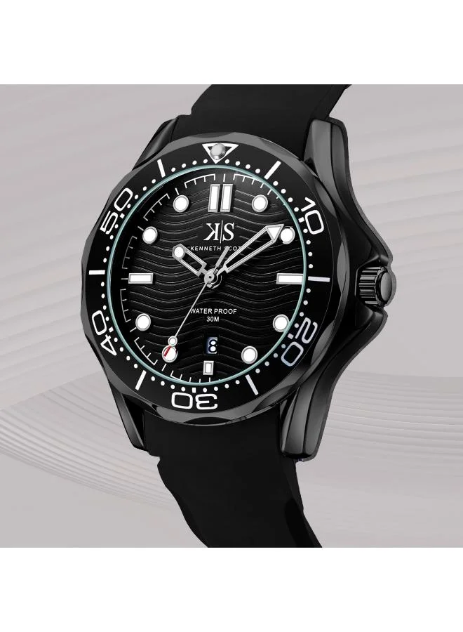 كينيث سكوت Kenneth Scott K22009-BSBB Men's Analog Display Watch & Silicone Strap Black