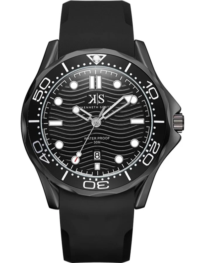 كينيث سكوت Kenneth Scott K22009-BSBB Men's Analog Display Watch & Silicone Strap Black