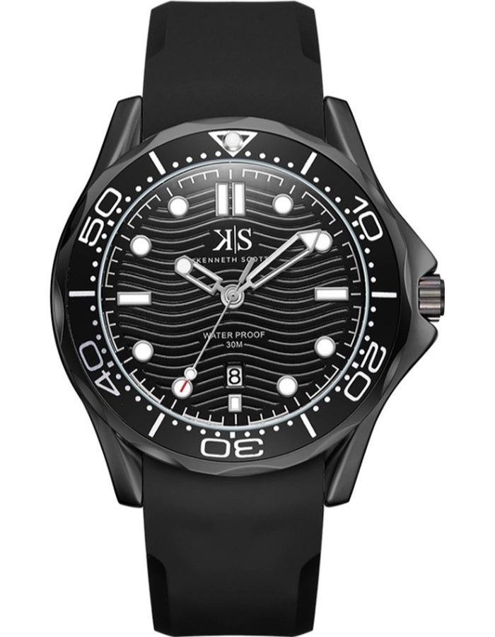Kenneth Scott K22009-BSBB Men's Analog Display Watch & Silicone Strap Black - Image 4