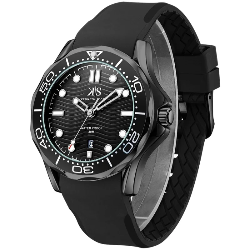 كينيث سكوت Kenneth Scott K22009-BSBB Men's Analog Display Watch & Silicone Strap Black