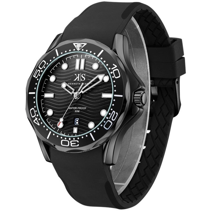 Kenneth Scott K22009-BSBB Men's Analog Display Watch & Silicone Strap Black - Image 5