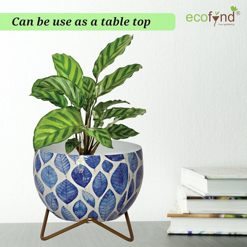 ecofynd وعاء النباتات المعدني لينا من إيكوفايند مع حامل، مجموعة أواني نباتات عصرية، قطعة منزلية للداخل والخارج لنباتات الحدائق والزهور، الشرفة، غرفة المعيشة، ديكور غرفة النوم (6 بوصات، عبوة من 2) - Image 5