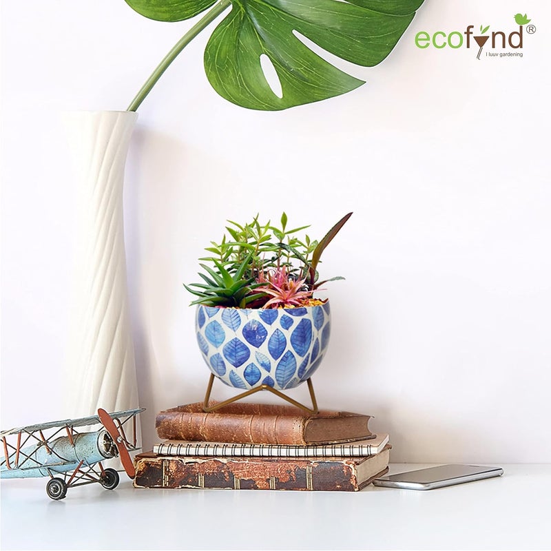 ecofynd وعاء النباتات المعدني لينا من إيكوفايند مع حامل، مجموعة أواني نباتات عصرية، قطعة منزلية للداخل والخارج لنباتات الحدائق والزهور، الشرفة، غرفة المعيشة، ديكور غرفة النوم (6 بوصات، عبوة من 2) - Image 2
