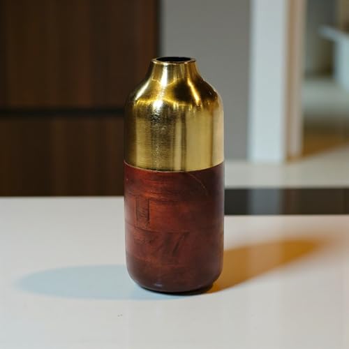 The Artage Premium Bordeaux Gold Decorative Flower Vase|Elegant Wood & Metal Flower Pot for Home Décor, Living Room, Bedroom Centerpiece & OfficelGift for Weddings, Housewarming & Festive Decoration - Image 1
