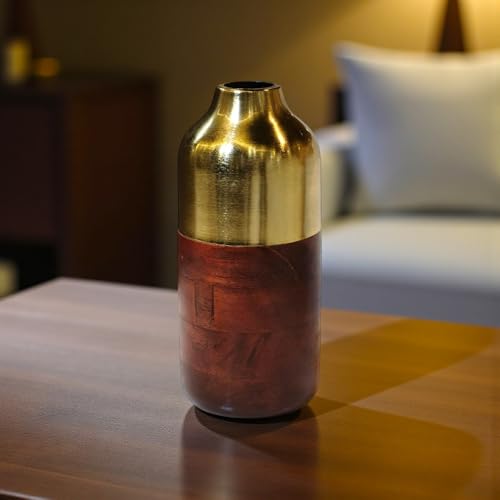 The Artage Premium Bordeaux Gold Decorative Flower Vase|Elegant Wood & Metal Flower Pot for Home Décor, Living Room, Bedroom Centerpiece & OfficelGift for Weddings, Housewarming & Festive Decoration - Image 2