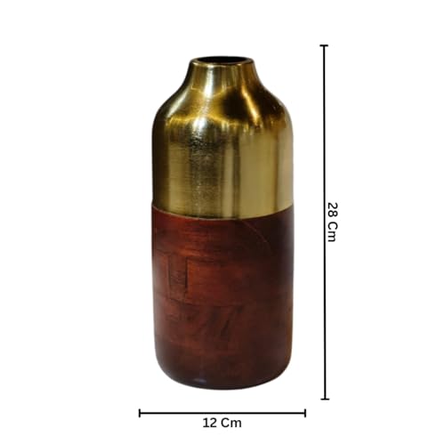 The Artage Premium Bordeaux Gold Decorative Flower Vase|Elegant Wood & Metal Flower Pot for Home Décor, Living Room, Bedroom Centerpiece & OfficelGift for Weddings, Housewarming & Festive Decoration - Image 4