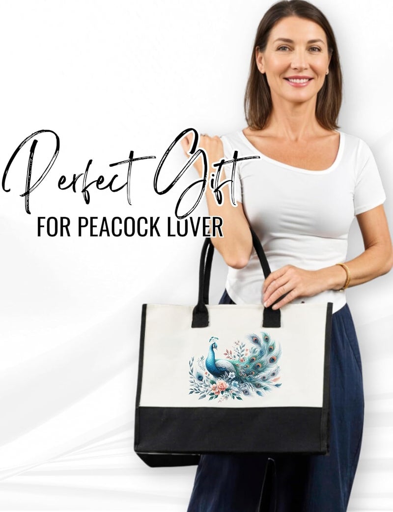 INNObeta InnoBeta Peacock Gifts Canvas Tote Bag with Top Zipper Closure and Shoulder Strap for Birthday Christmas and Every Special Occasion - Image 2