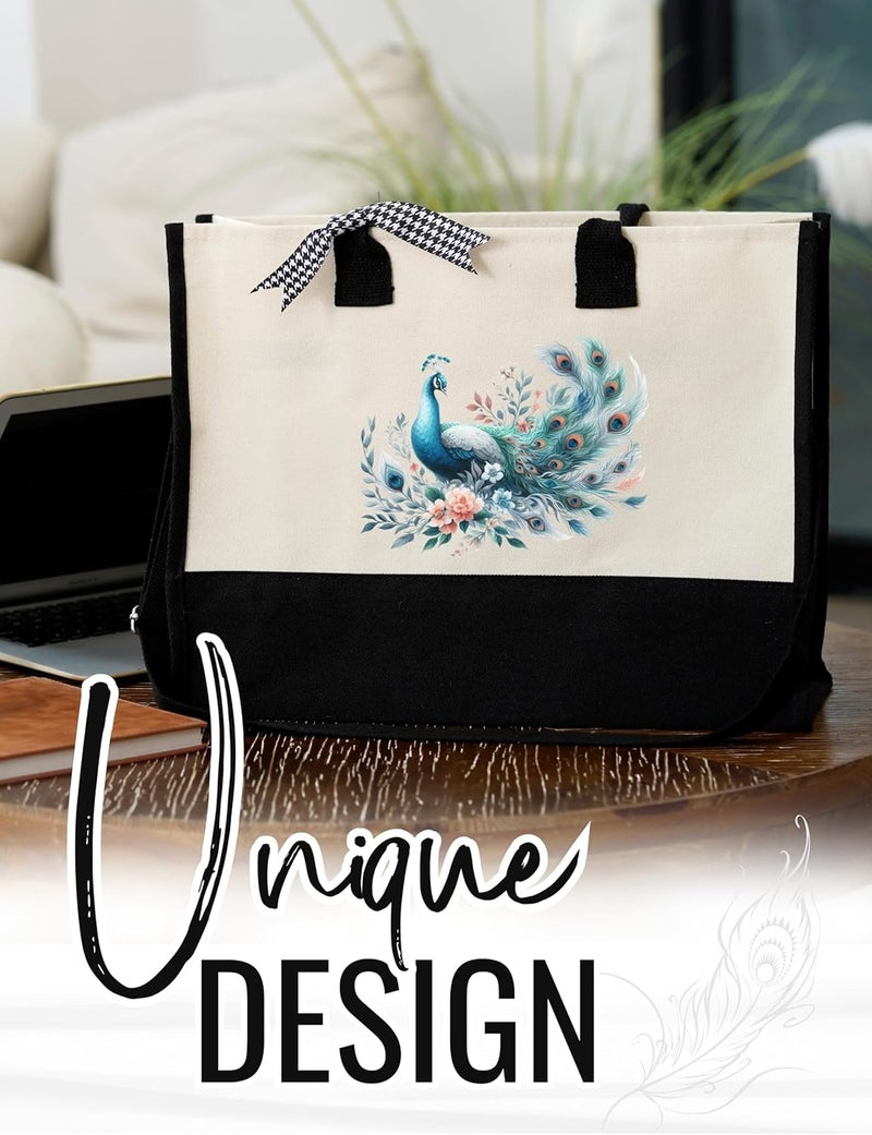 INNObeta InnoBeta Peacock Gifts Canvas Tote Bag with Top Zipper Closure and Shoulder Strap for Birthday Christmas and Every Special Occasion - Image 3