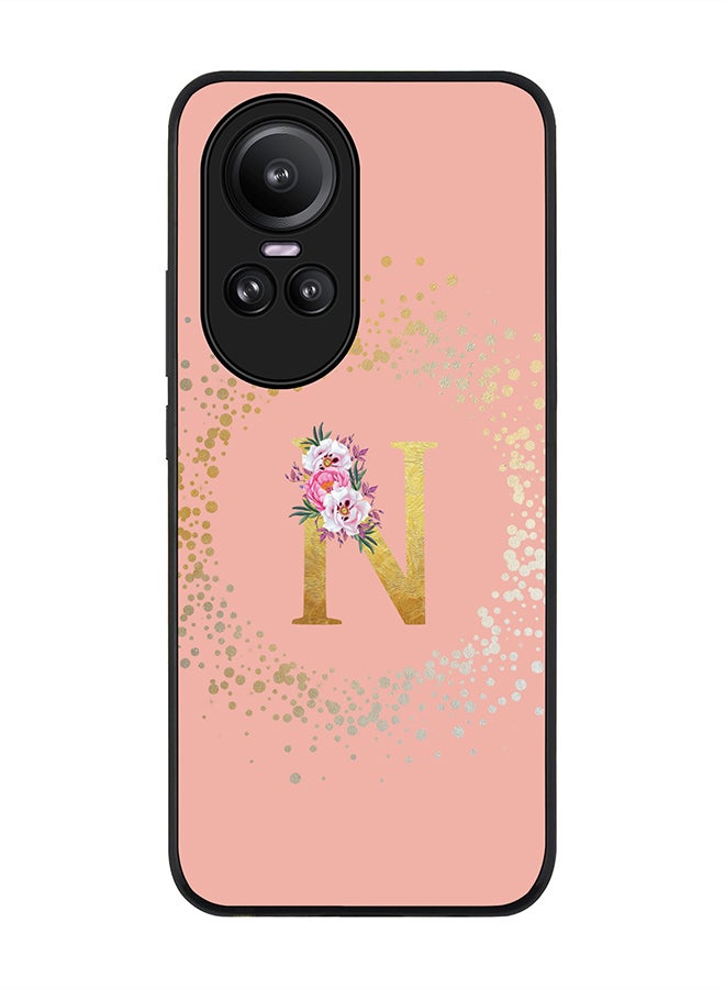 Stylizedd Rugged Black Edge case for Oppo Reno10 / Oppo Reno10 Pro Case Cover - Custom Monogram Initial Letter Floral Pattern Alphabet - N (Rose Pink) - Image 1