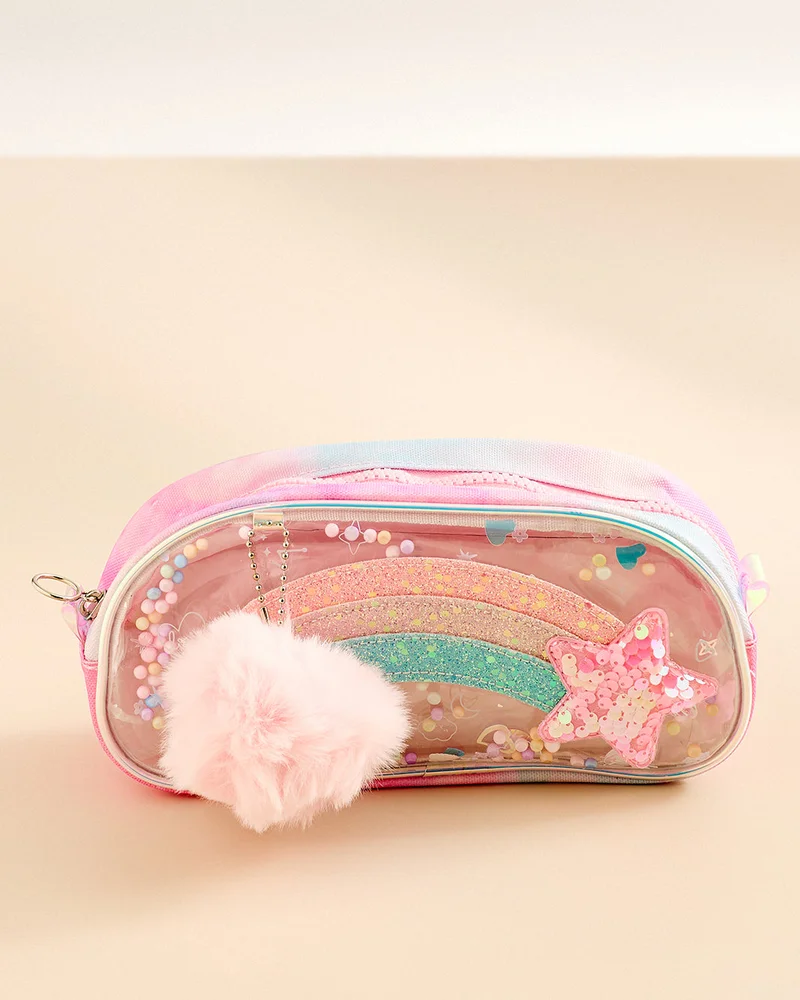 Redtag Pink Glitter Pompom Pencil Case