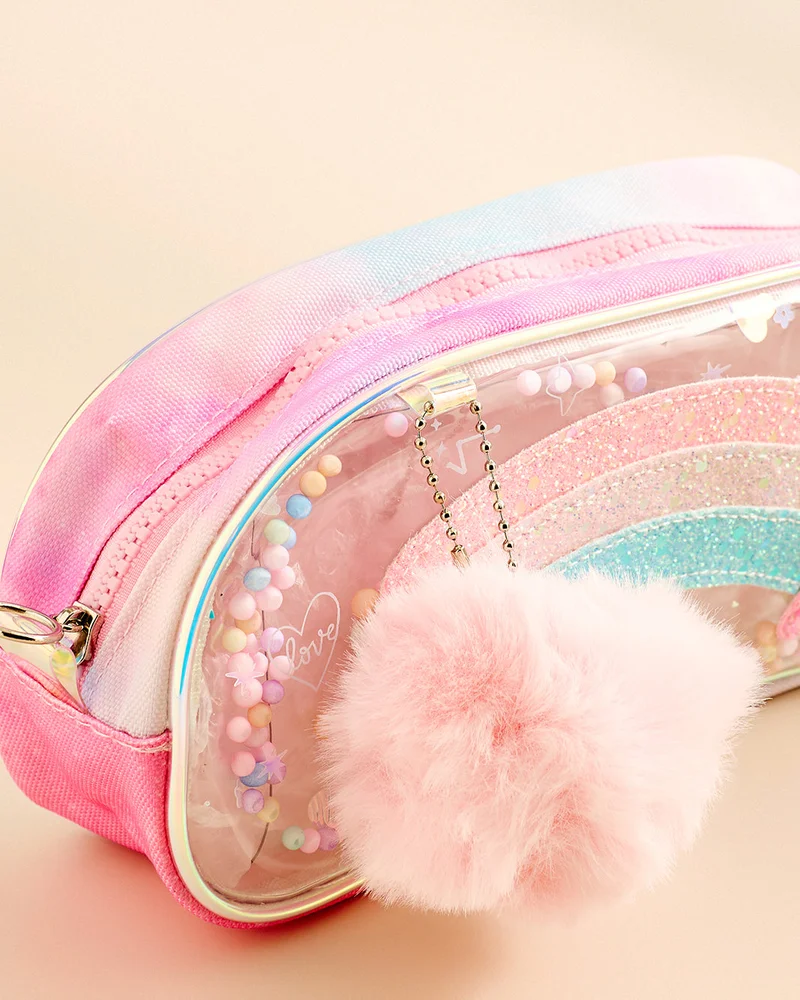 Redtag Pink Glitter Pompom Pencil Case