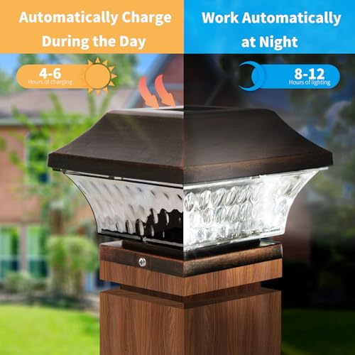 SUNWIND Solar Post Cap Lights Outdoor 4x4 LED Solar Garden Lighting Deck Fence Cap Light Wooden Post Brushed Copper 4 Pack - Image 3