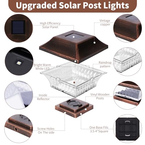 SUNWIND Solar Post Cap Lights Outdoor 4x4 LED Solar Garden Lighting Deck Fence Cap Light Wooden Post Brushed Copper 4 Pack - Image 4
