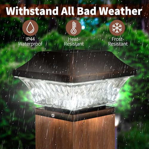 SUNWIND Solar Post Cap Lights Outdoor 4x4 LED Solar Garden Lighting Deck Fence Cap Light Wooden Post Brushed Copper 4 Pack - Image 2