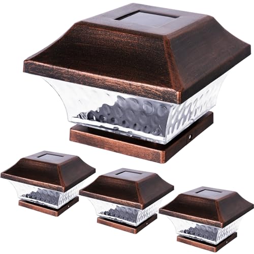 SUNWIND Solar Post Cap Lights Outdoor 4x4 LED Solar Garden Lighting Deck Fence Cap Light Wooden Post Brushed Copper 4 Pack - Image 1